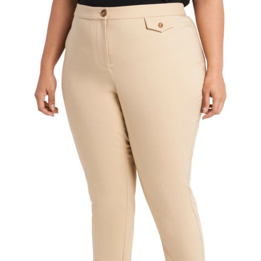 Vince Camuto Slim Fit Cotton Blend Double Weave Pants Khaki Haze 20W